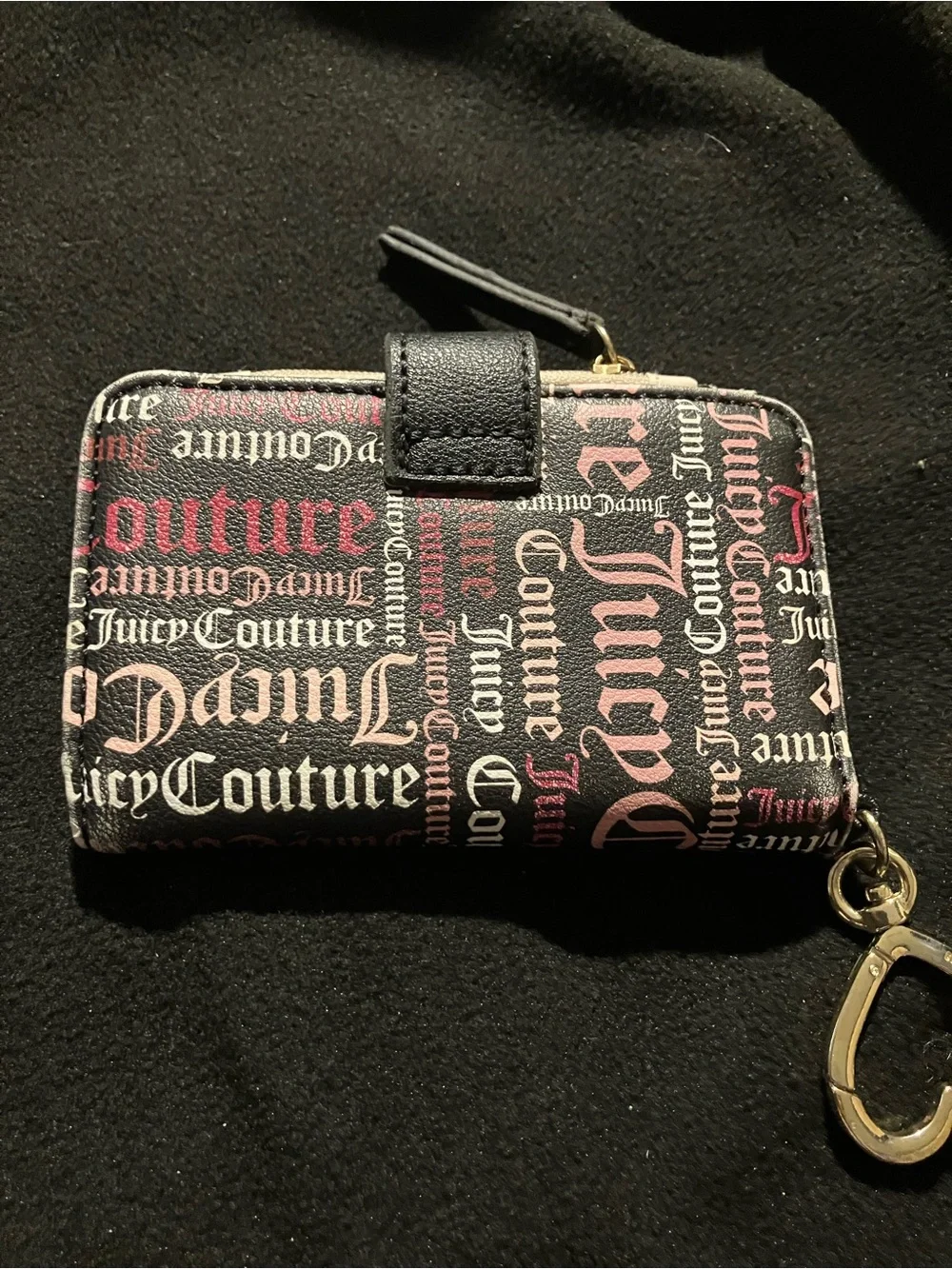 Juicy Couture Gothic Monogram Bifold Wallet Pink Black Heart Charm Y2K Style